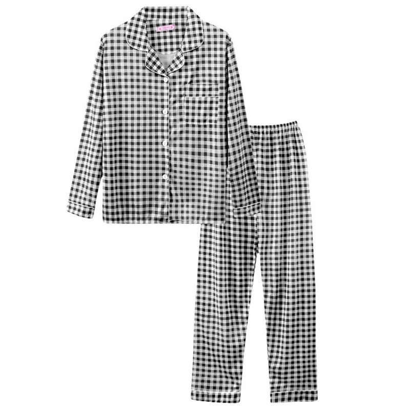 Långärmade Byxor Pyjamas Dam Lapel Kofta Ränder Hemkläder