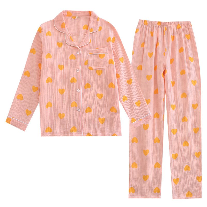 Love Dampyjamas Mjuk Tunn Lapel Långärmad Hemkläder