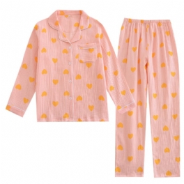 Love Dampyjamas Mjuk Tunn Lapel Långärmad Hemkläder