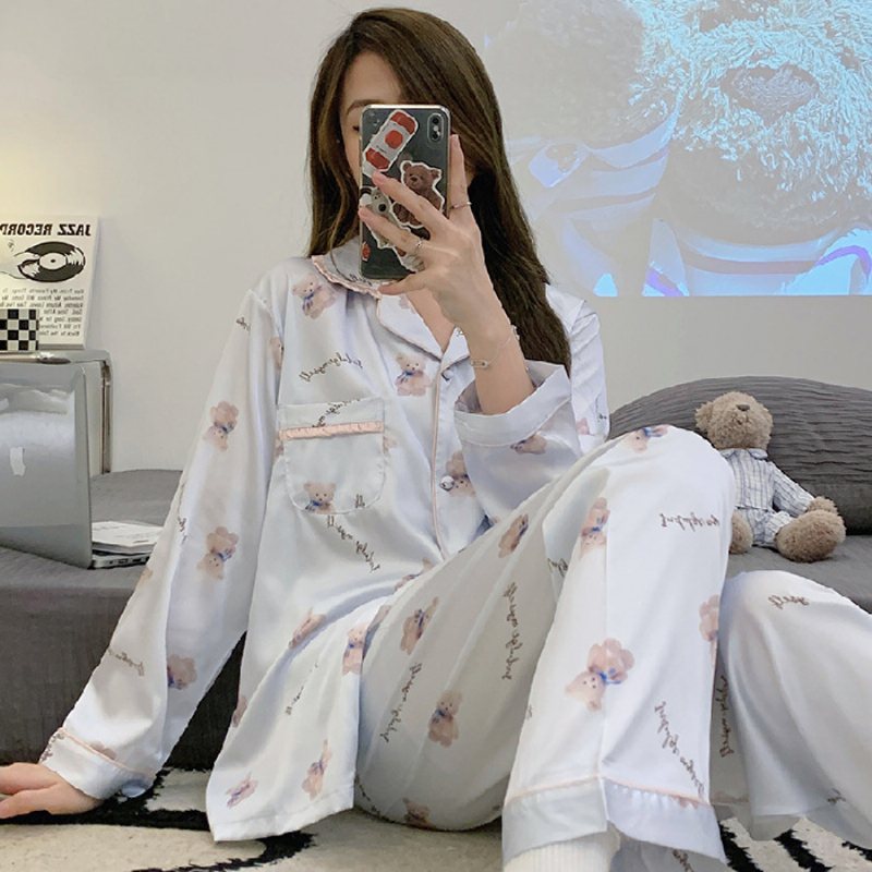 Pyjamas För Kvinnor Mjuk Söt Spets Mysiga Loungewear-set