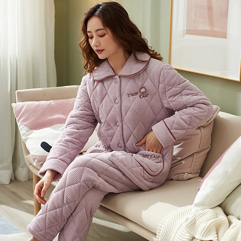 Pyjamas För Kvinnor Tjock Coral Fleece Set Hemkläder