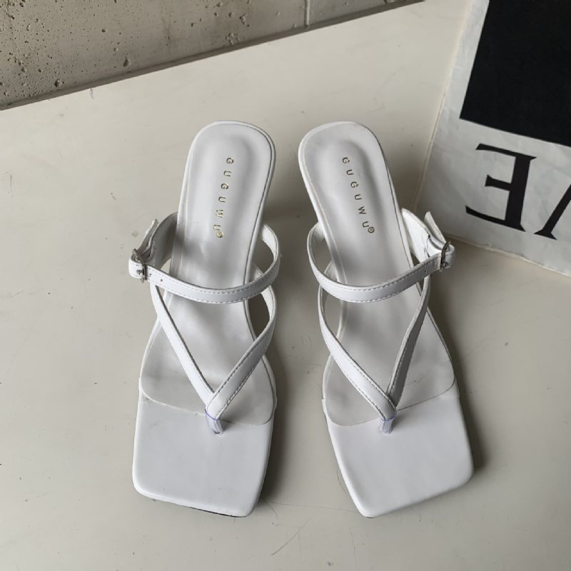 Nya Sommarens Eleganta Flip-flops Skor Med Fyrkantig Tå Högklackade Damsandaler