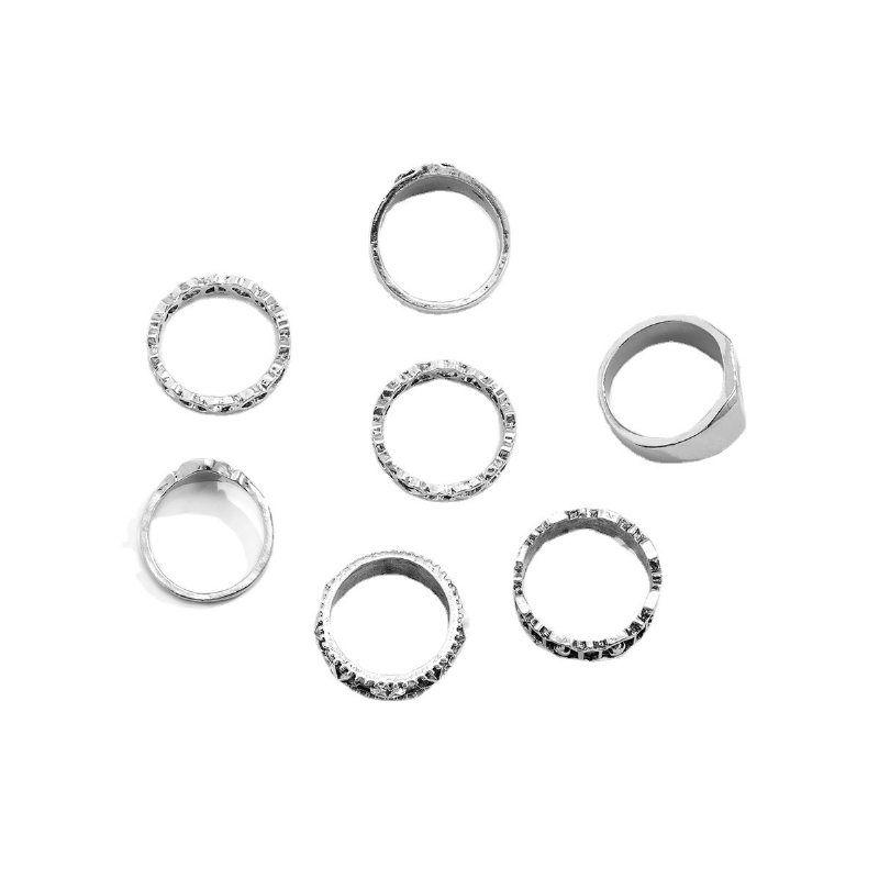 2024 Nya Trendiga Metallringset För Män Street Geometric Hollow Ring Set Kombination