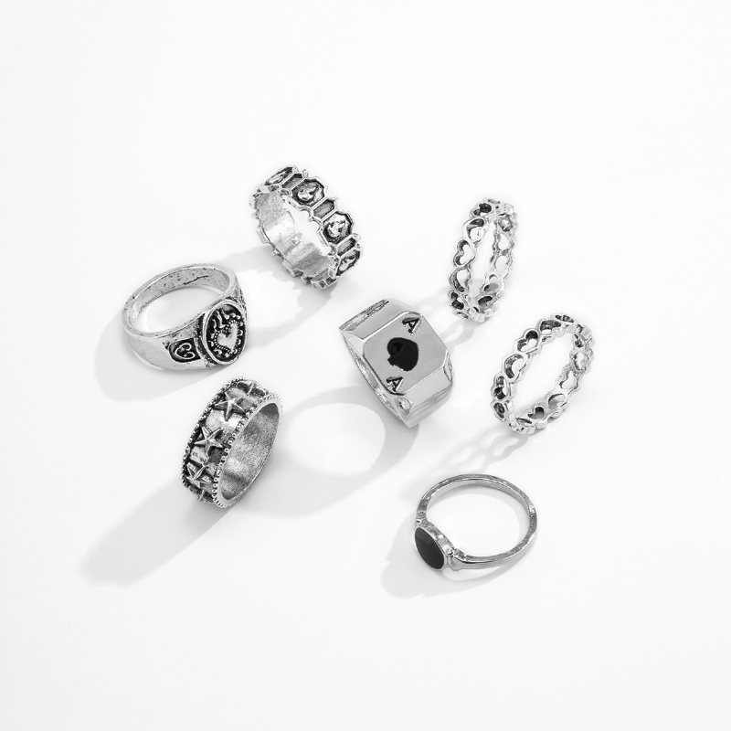 2024 Nya Trendiga Metallringset För Män Street Geometric Hollow Ring Set Kombination