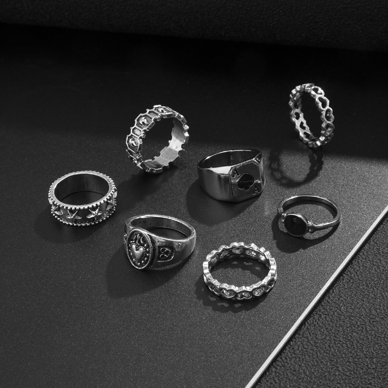 2024 Nya Trendiga Metallringset För Män Street Geometric Hollow Ring Set Kombination