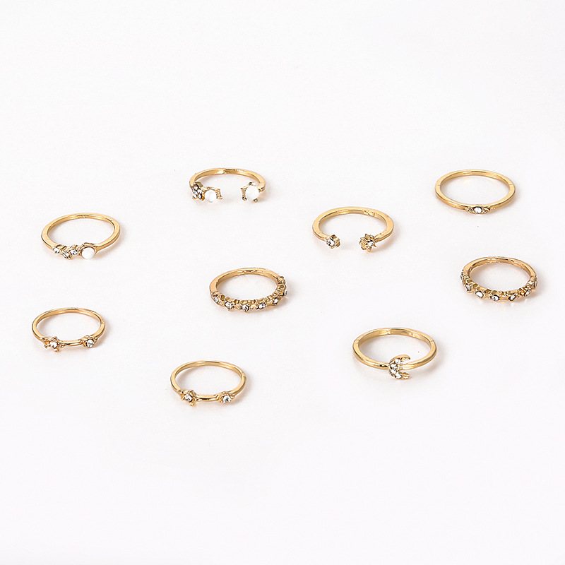 Astral Crescent Moon Ring Set Med 9 Kreativa Fogringar I Retrolegering