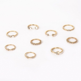 Astral Crescent Moon Ring Set Med 9 Kreativa Fogringar I Retrolegering