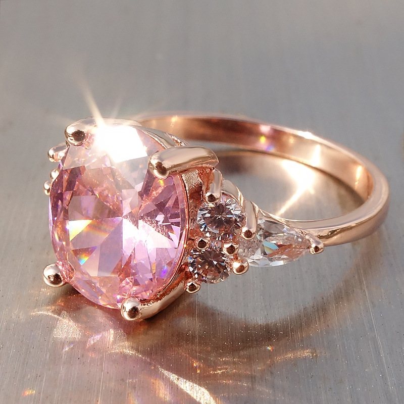 Damring Rosa Kristall Zirkonpläterad Platina Rose Gold Ring Skata