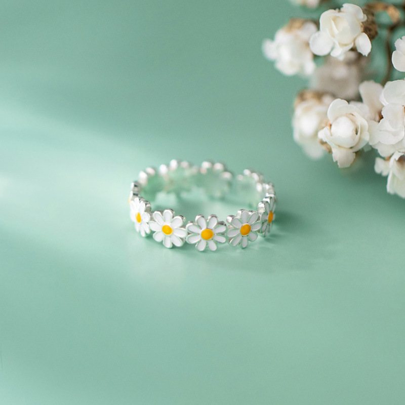 Liten Daisy Ring Vit Blomma Epoxi Dam Temperament Smycken