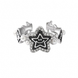 Pearl Lucky Star Ring Öppning Justerbar Design Avancerad Modepersonlighet