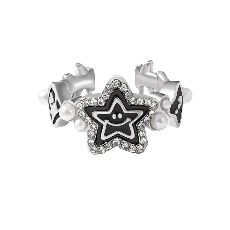 Pearl Lucky Star Ring Öppning Justerbar Design Avancerad Modepersonlighet