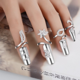 Personlighet Mode Kreativa Öppningsring En Ring Dam Temperament Diamond Nail Set Smycken