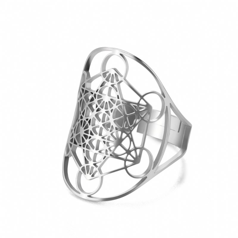 Personlighet Trend Enda Produkt Titan Stål Smycken Mode Ihåliga Hexagram Oval Ring I Rostfritt