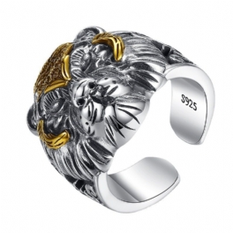 Retro 925 Silver Tiger Head Ring Man Herr Tide Live Mouth Justerbar Hip-hop Personlighet Stor Dominerande