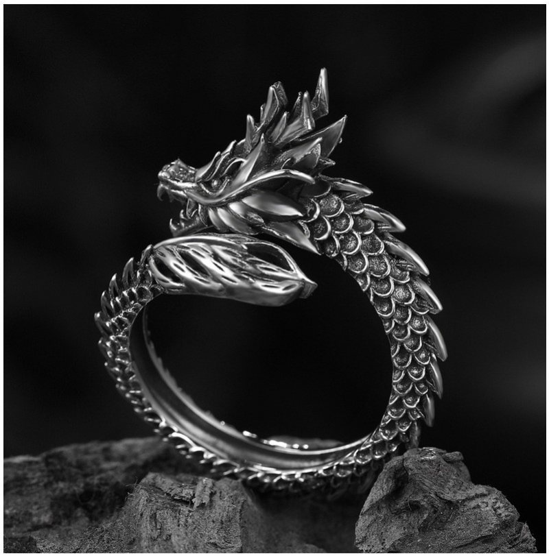 Retro Dragon Ring Herr Dominerande Singelöppning Trendig Pekfingerring För Män Och Kvinnor