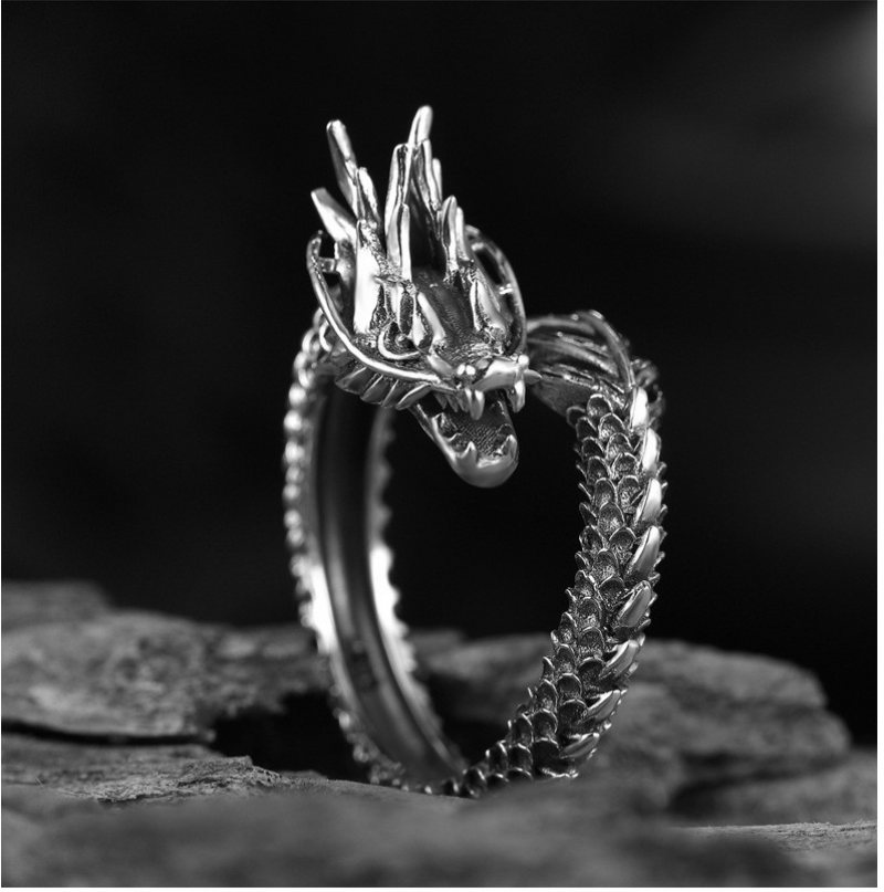 Retro Dragon Ring Herr Dominerande Singelöppning Trendig Pekfingerring För Män Och Kvinnor