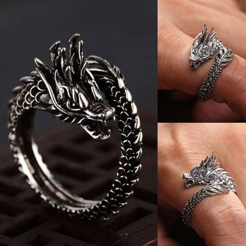 Retro Dragon Ring Herr Dominerande Singelöppning Trendig Pekfingerring För Män Och Kvinnor