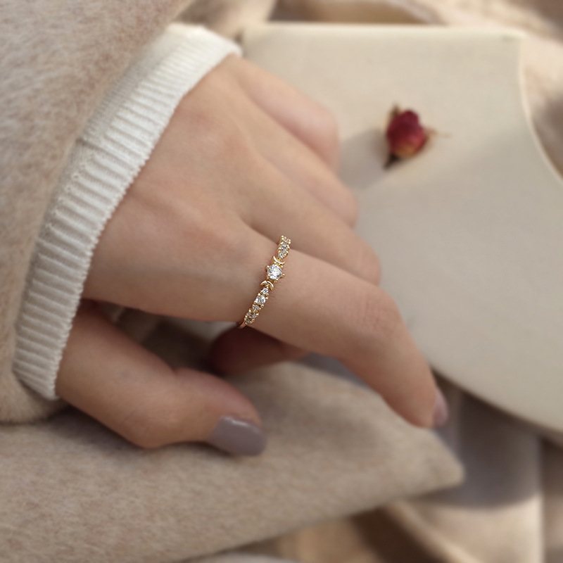 S925 Sterling Silver Pläterad Med 14k Guld Utsökt Och Superblixt Diamantbesatt Öppen Ring Temperament Hona