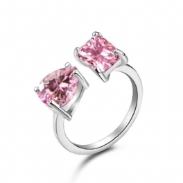 S925 Sterling Silver Ring Kvinnlig Vattendroppe Mode Rad Med Diamanter Söt Persika Hjärta Temperament Fyrkantig Diamant Rosa Högkolhaltig Diamantring