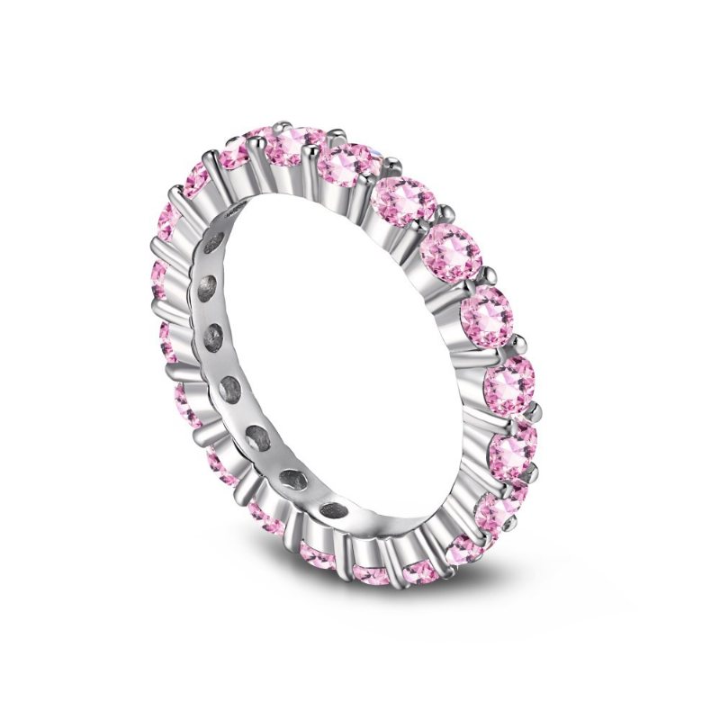 S925 Sterling Silver Ring Kvinnlig Vattendroppe Mode Rad Med Diamanter Söt Persika Hjärta Temperament Fyrkantig Diamant Rosa Högkolhaltig Diamantring