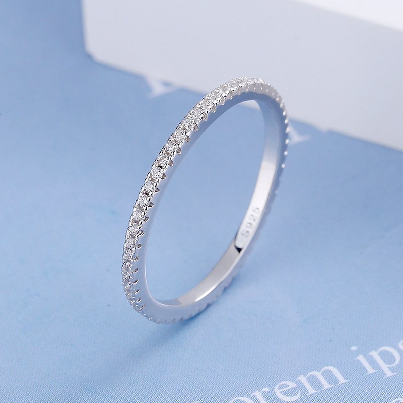 S925 Sterlingsilverring Dam Heldiamant Enkelrad Diamantring Ringremsa Ring Svansring Pekfingerring