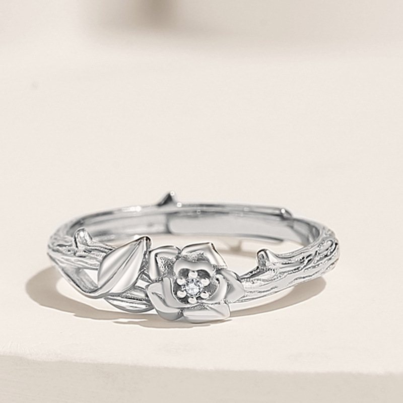 Thorn Rose Par Ringar Ett Par 925 Silver Retro Gammal Design Par Ring Öppen Present