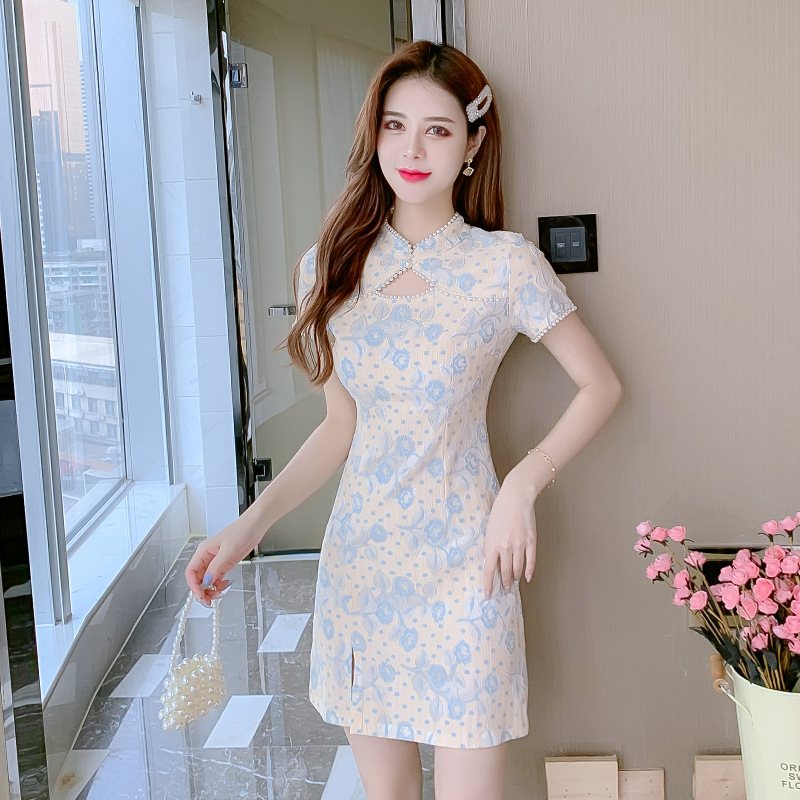 Cheongsam Klänning Dam Chiffong Blommig