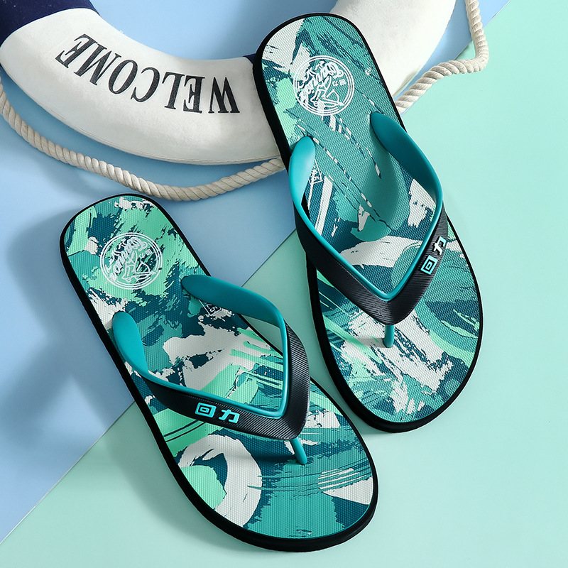 Flipflops Herr 2024 Sommar Nytt Utomhus Halkfria Strandtofflor Mode Flip Flops Med Tryck