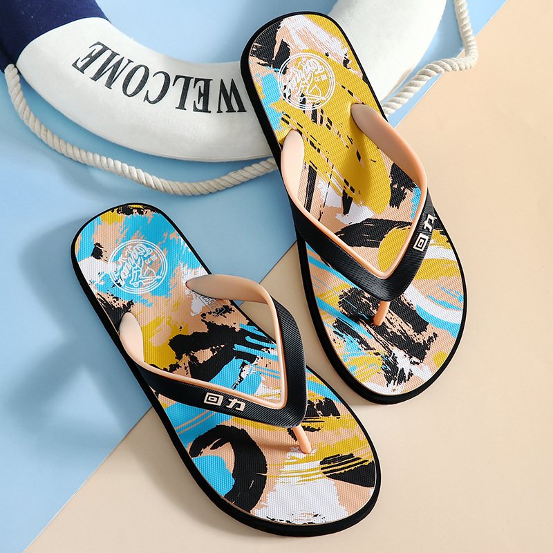 Flipflops Herr 2024 Sommar Nytt Utomhus Halkfria Strandtofflor Mode Flip Flops Med Tryck