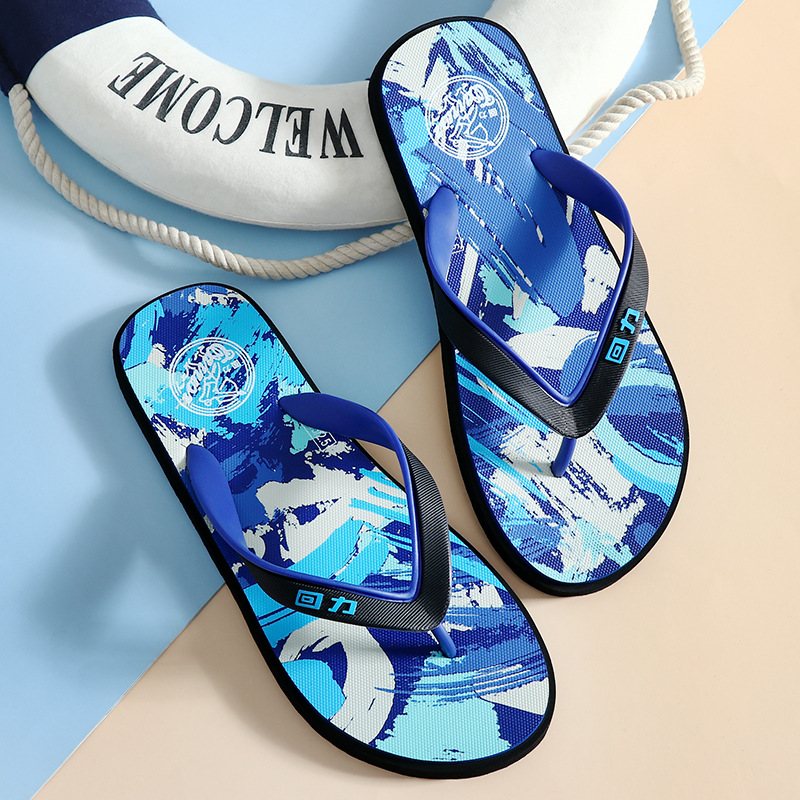 Flipflops Herr 2024 Sommar Nytt Utomhus Halkfria Strandtofflor Mode Flip Flops Med Tryck