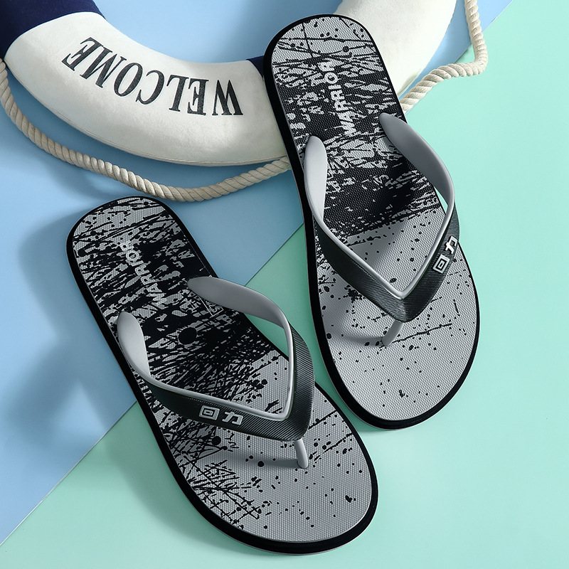 Flipflops Herr 2024 Sommar Nytt Utomhus Halkfria Strandtofflor Mode Flip Flops Med Tryck