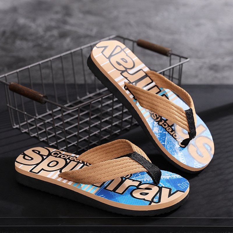 Sommar 2024 Nya Män Casual Mode Sandaler Tofflor Skor Strandtrend Bokstäver Flip-flops