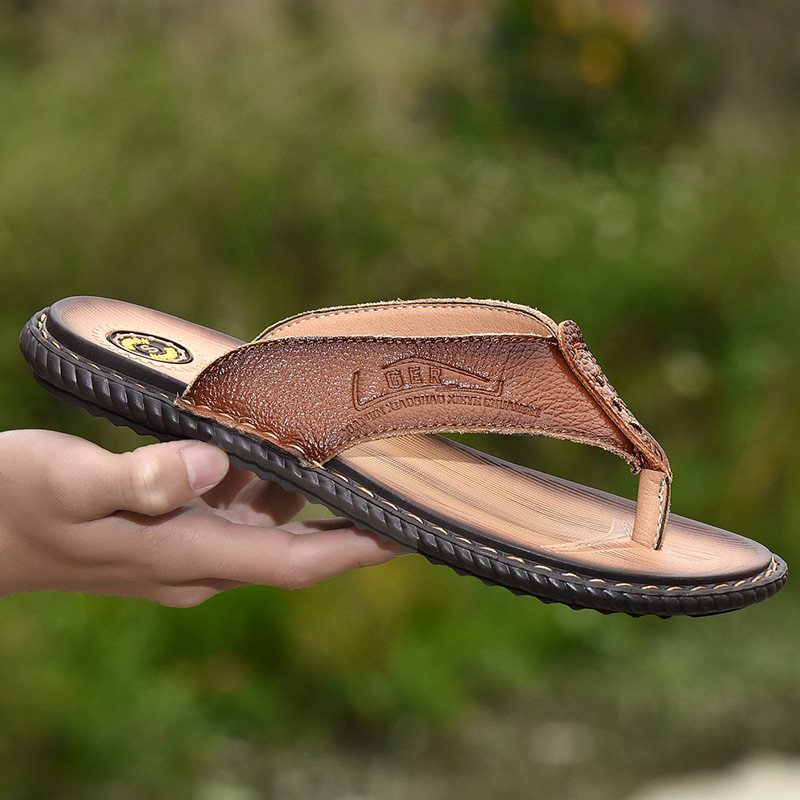 Sommarflip Flops I Läder Herr Tofflor Sandaler Halkfria Ventilerande Herrskor Fritids Strandskor