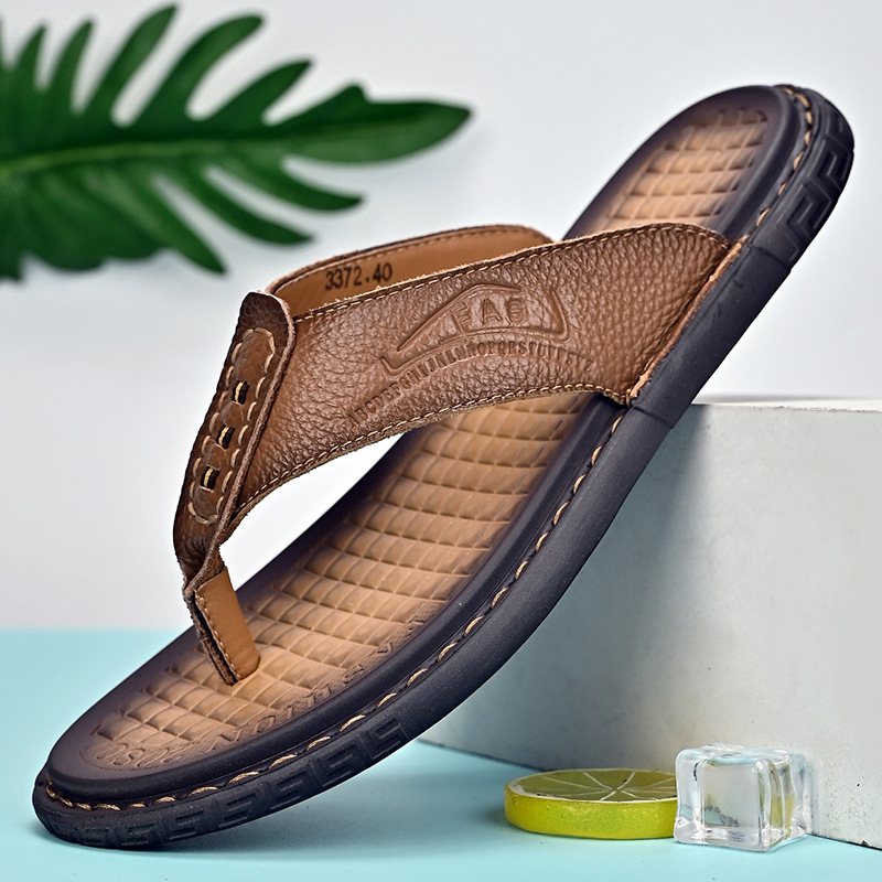 Sommarflip Flops I Läder Herr Tofflor Sandaler Halkfria Ventilerande Herrskor Fritids Strandskor