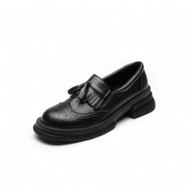 Loafers Retro Grunt Mun Brogue Skor Klänning Dam 2024 Nya Tofs Rosett Mjuk Botten Platta