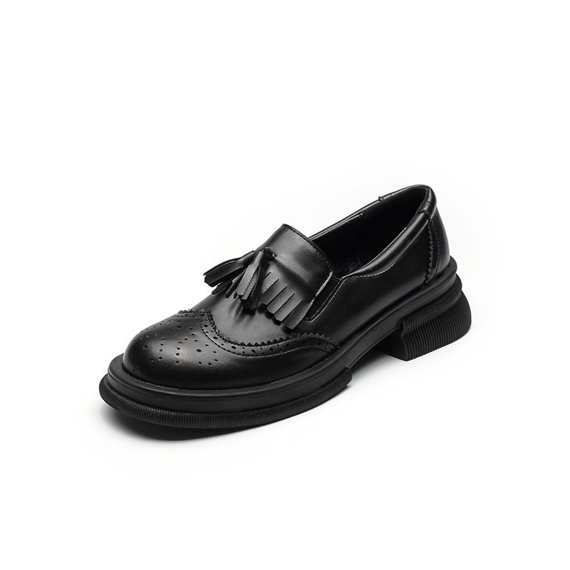 Loafers Retro Grunt Mun Brogue Skor Klänning Dam 2024 Nya Tofs Rosett Mjuk Botten Platta