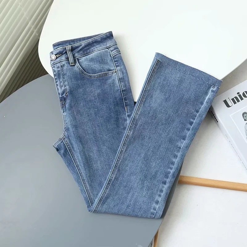 Casual Byxor För Kvinnor Mjuk Hög Bootcut Denim