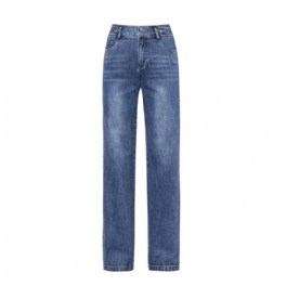 Dam Jeans Hög Midja Bred Ben Rak Elastisk