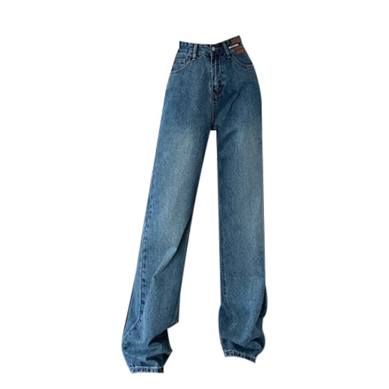 Dambyxor Casual Rak Retro Denim Med Hög Midja Vid Ben