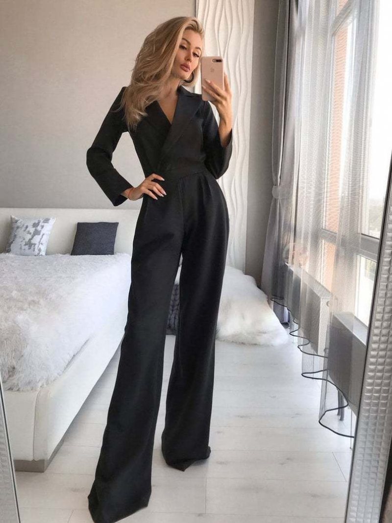 Dambyxor Långärmade Slim Fit Jumpsuits Enfärgad