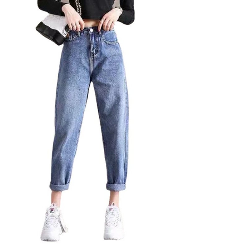 Damjeans Med Hög Midja Lösa Raka Cropped