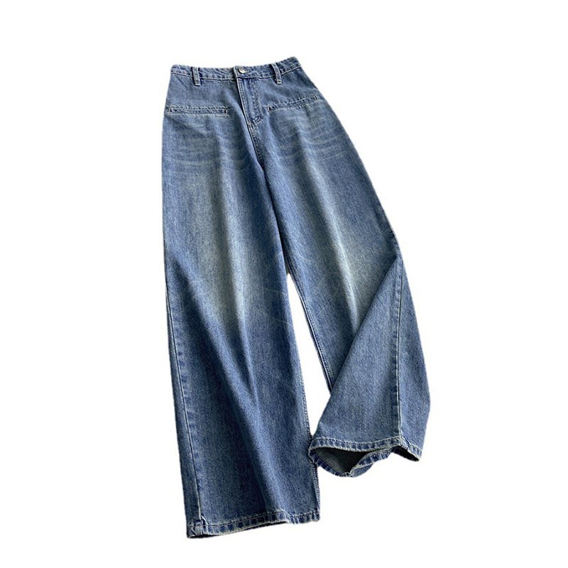 Damjeans Retro Hög Midja Casual Raka Breda Ben Lösa