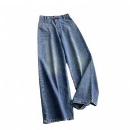 Damjeans Retro Hög Midja Casual Raka Breda Ben Lösa