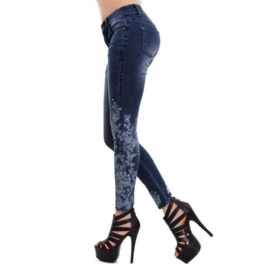 High Stretch Skinny Jeans Dam Broderade Slim Blue