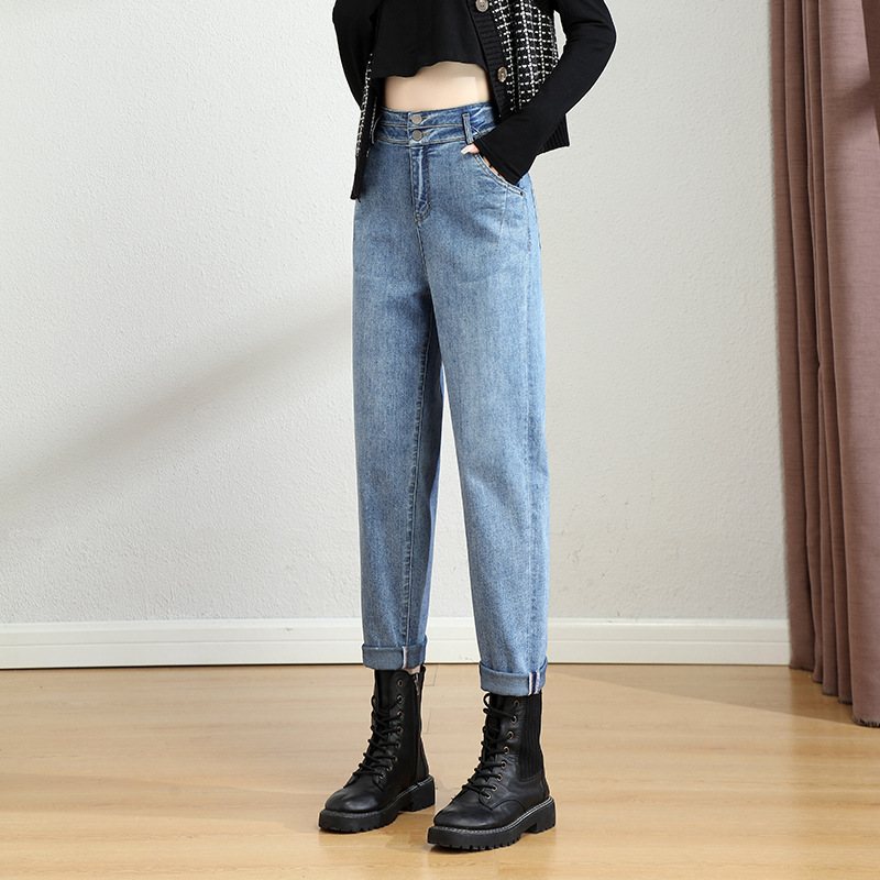 Jeans Med Hög Midja Dam Cropped Byxor Morot Casual Trend