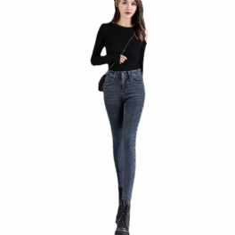 Jeans Med Hög Midja Dam Skinny Mode Temperament Byxor Elastisk