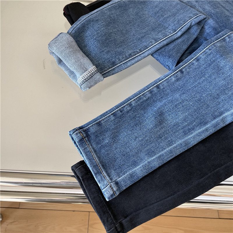 Jeans Med Hög Midja Dam Små Fötter Höftlyftande Magkontroll Slim Tre Spänne Tight