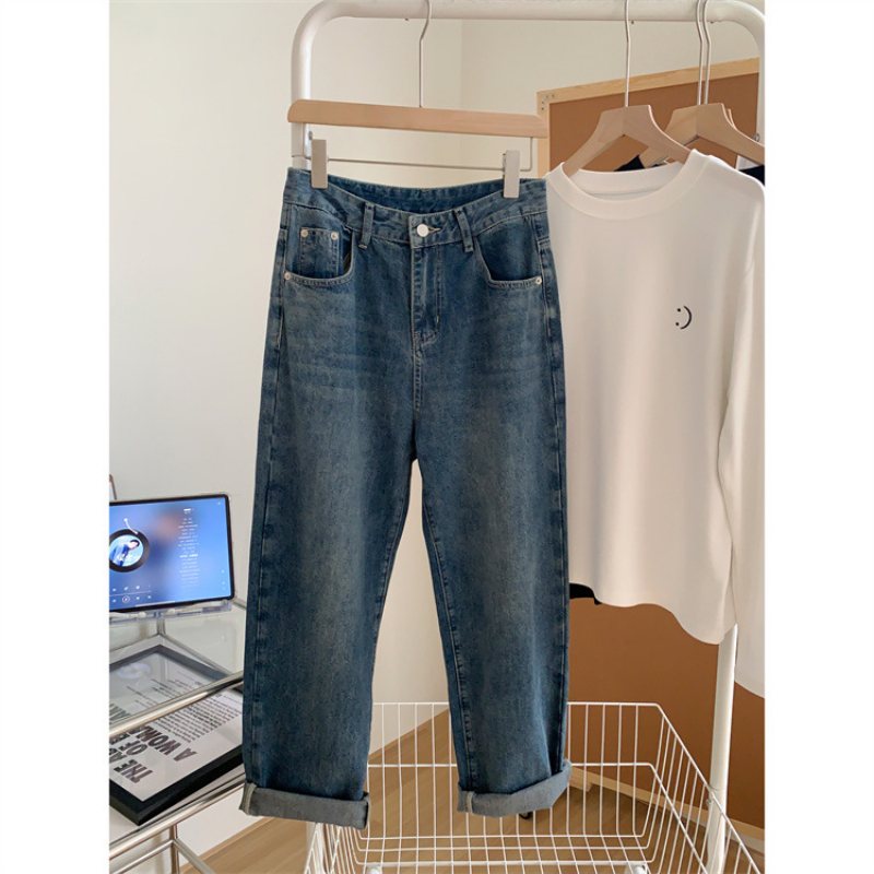 Kvinnors Lösa Casual Raka Jeans Denim