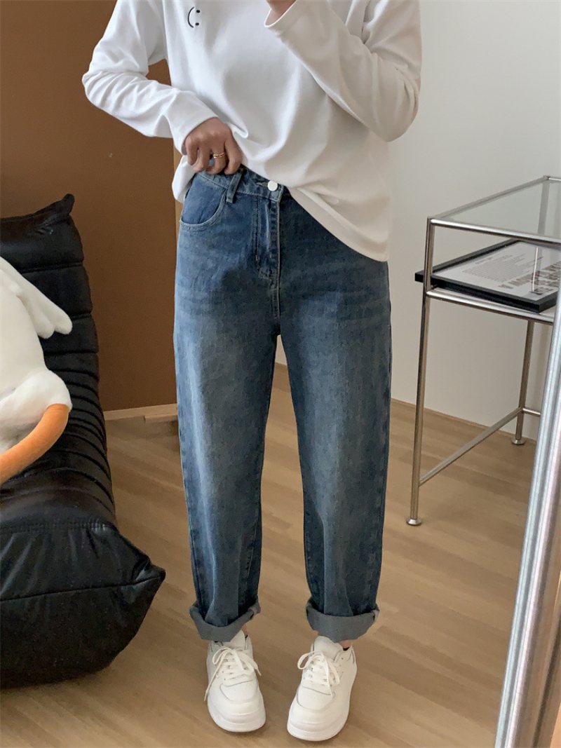 Kvinnors Lösa Casual Raka Jeans Denim