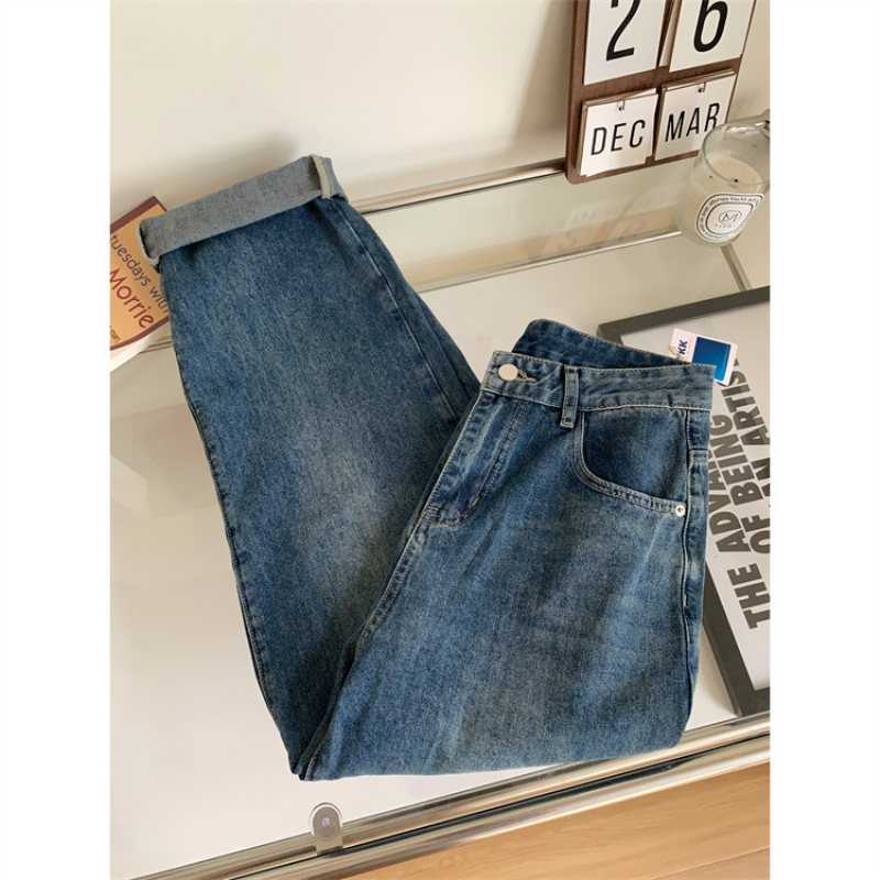 Kvinnors Lösa Casual Raka Jeans Denim